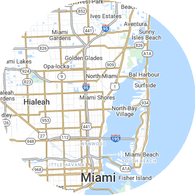 Best pest companies in Miami Shores, FL map