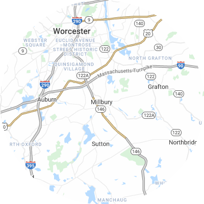 Best window replacement companies in Millbury, MA map