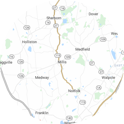 Best moving companies in Millis, MA map