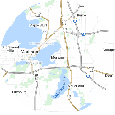 Best roofers in Monona, WI map