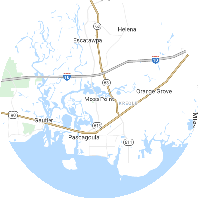 Best roofers in Moss Point, MS map