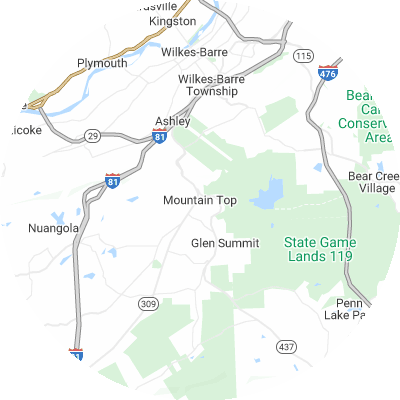 Best window replacement companies in Mountain Top, PA map