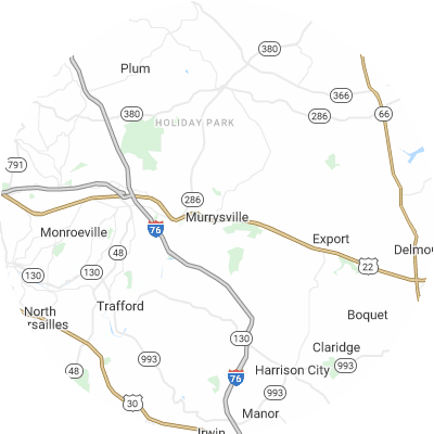 Best window replacement companies in Murrysville, PA map