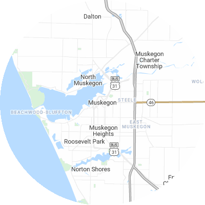 Best roofing companies in Muskegon, MI map