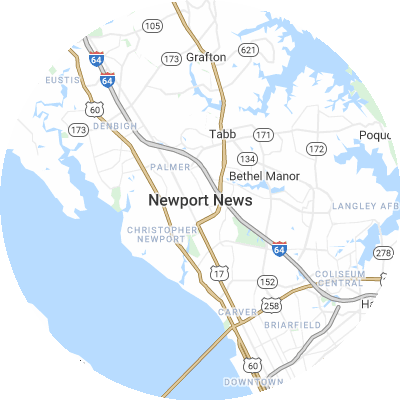 Best gutter companies in Newport News, VA map