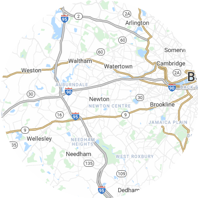 Best roofers in Newton, MA map