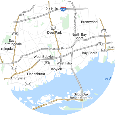 Best roofers in North Babylon, NY map