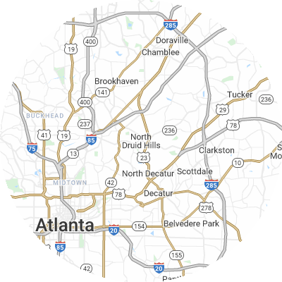 Best roofing companies in North Druid Hills, GA map