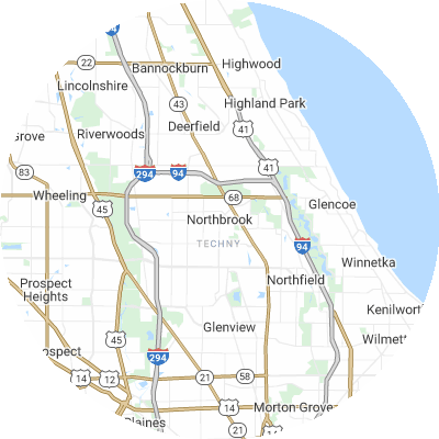 Best roofers in Northbrook, IL map