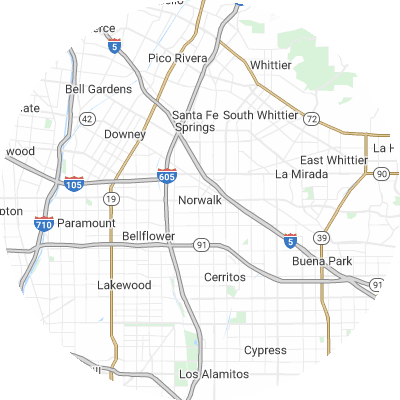 Best pest companies in Norwalk, CA map