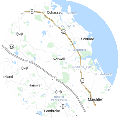 Best roofers in Norwell, MA map