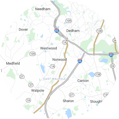 Best lawn care companies in Norwood, MA map
