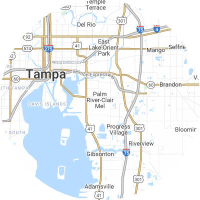 Best lawn care companies in Palm River-Clair Mel, FL map