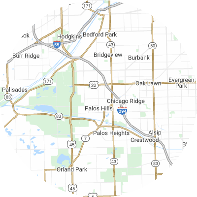 Best roofers in Palos, IL map