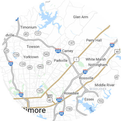 Best moving companies in Parkville, MD map