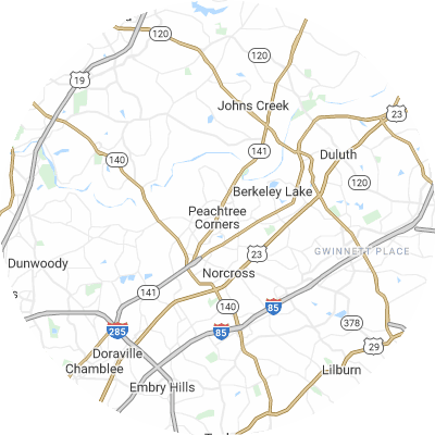 Best moving companies in Peachtree Corners, GA map