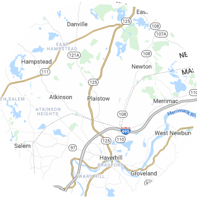 Best roofers in Plaistow, NH map