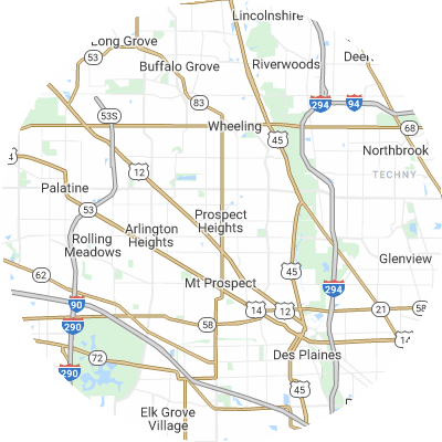 Best roofers in Prospect Heights, IL map