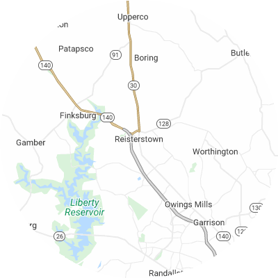 Best roofers in Reisterstown, MD map