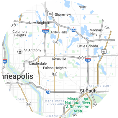 Best pest control companies in Roseville, MN map