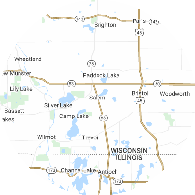 Best window replacement companies in Salem Lakes, WI map