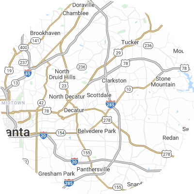 Best roofers in Scottdale, GA map