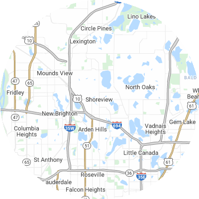 Best lawn care companies in Shoreview, MN map