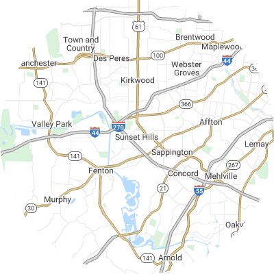 Best roofers in Sunset Hills, MO map