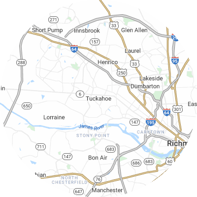 Best window replacement companies in Tuckahoe, VA map