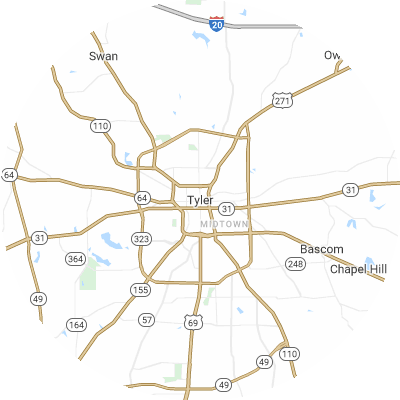 Best roofing companies in Tyler, TX map