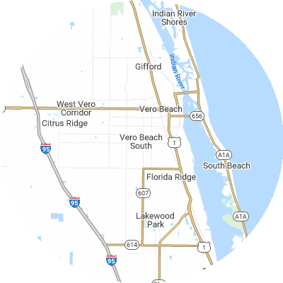 Best gutter installation companies in Vero Beach South, FL map
