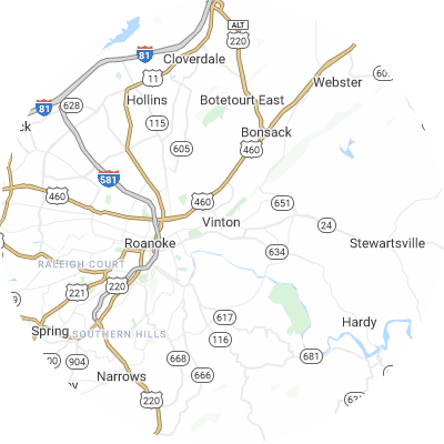 Best window replacement companies in Vinton, VA map