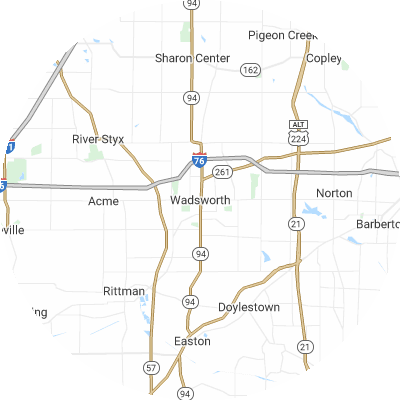 Best roofers in Wadsworth, OH map