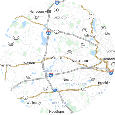 Best window replacement companies in Waltham, MA map