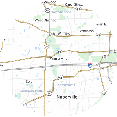 Best roofing companies in Warrenville, IL map
