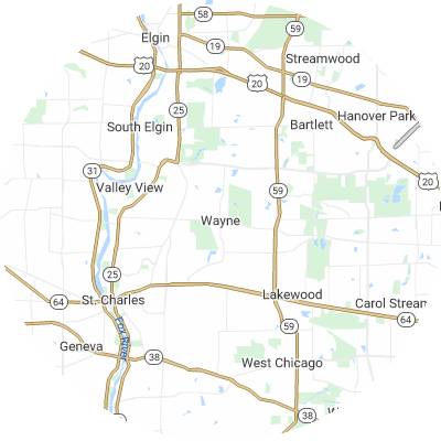 Best roofing companies in Wayne, IL map