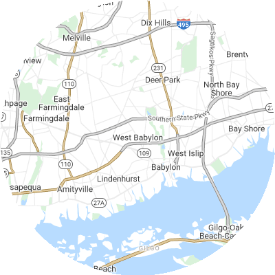 Best roofers in West Babylon, NY map