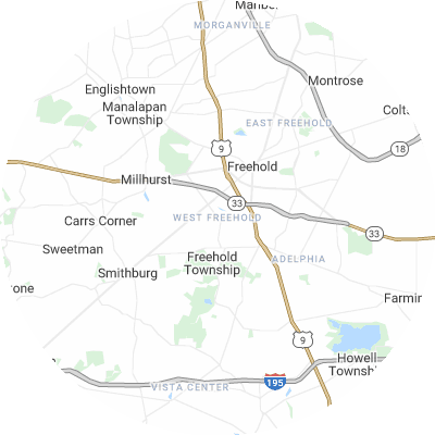 Best roofers in West Freehold, NJ map