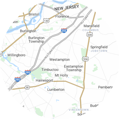 Best roofers in Westampton, NJ map