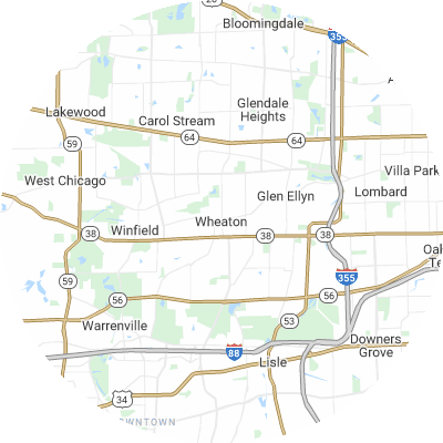 Best roofers in Wheaton, IL map