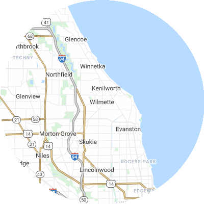 Best pest control companies in Wilmette, IL map