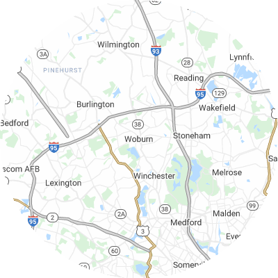 Best roofers in Woburn, MA map