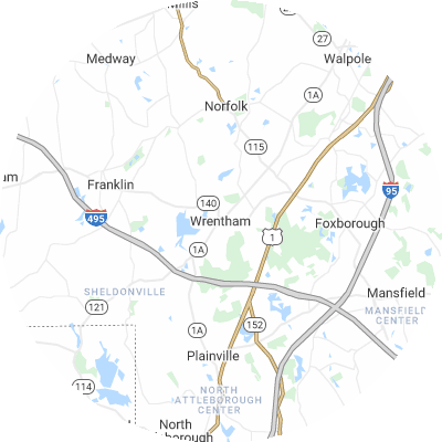 Best moving companies in Wrentham, MA map